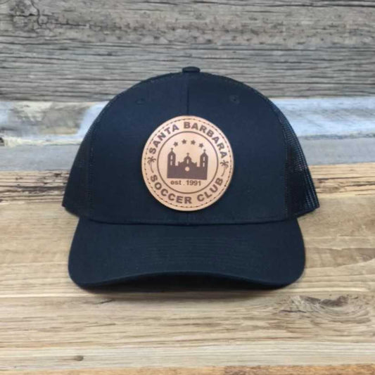 SBSC Leather Patch Trucker Hat - Black/Black