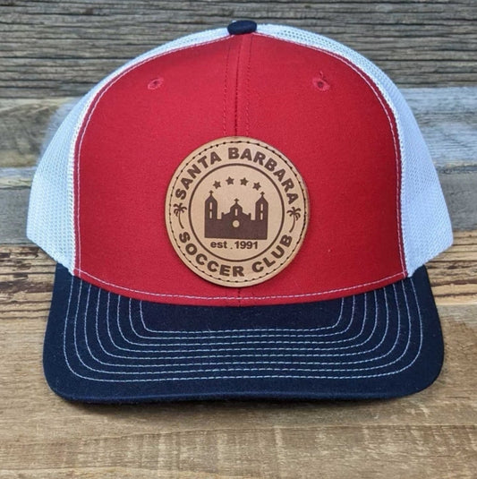 SBSC Leather Patch Trucker Hat - Club Red/White/Navy